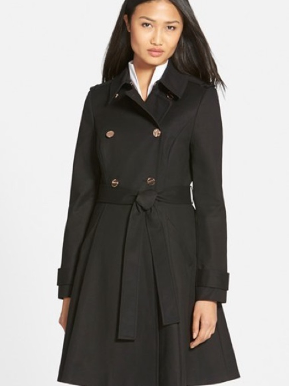 Ted Baker Double-Breasted Flared Skirt Trench Coat Rose Gold Buttons -Flaw